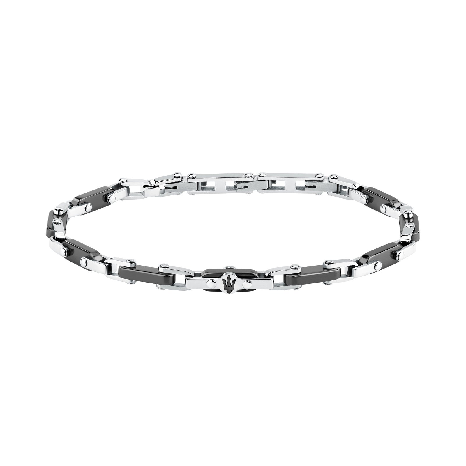 Bracciale Maserati Ceramic JM226ATZ75, vista d'insieme della catena nera e acciaio