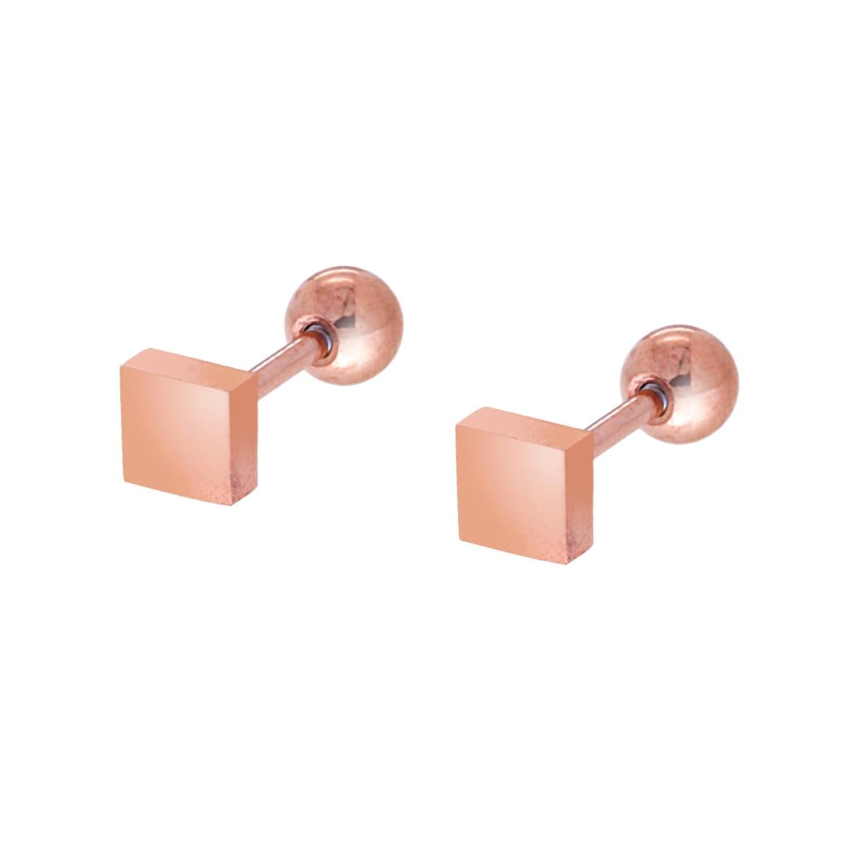 Orecchini in acciaio 4 mm oro rosa quadrato-2b Gioielli