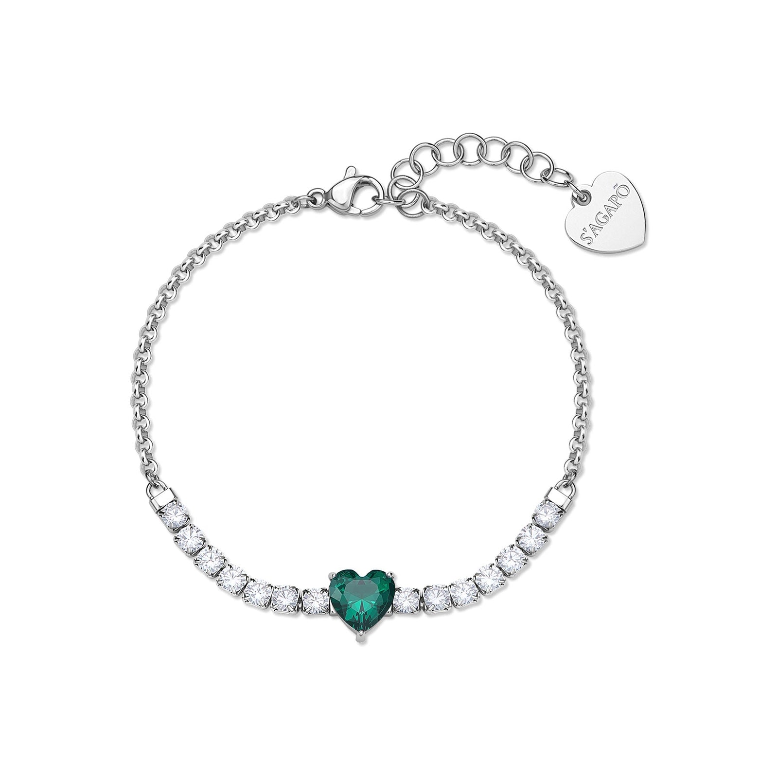 Bracciale S’Agapõ Dazzly SDZ154 cuore verde smeraldo 18,5 cm
