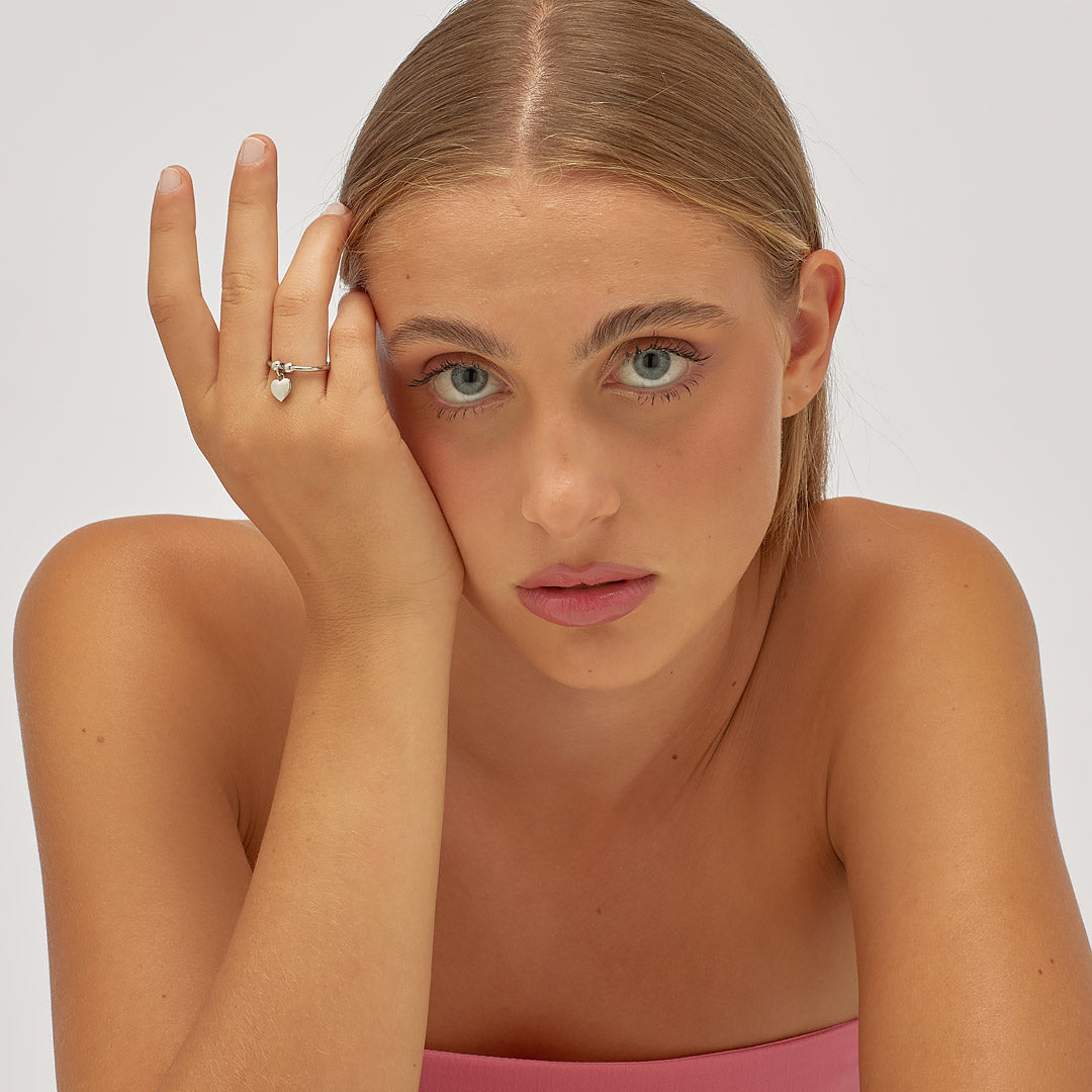 Anello S’Agapõ Feelings SFE31 cuore pendente e sfere in acciaio – misura universale-2b Gioielli