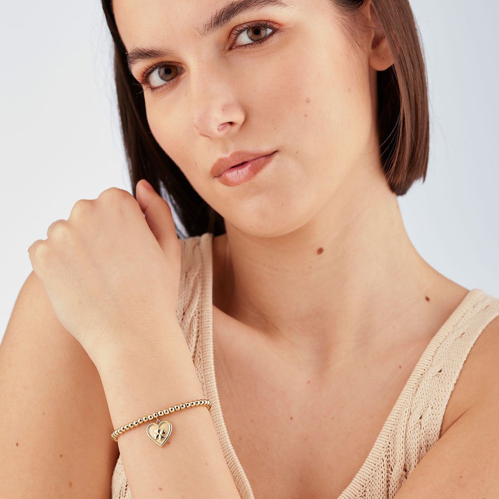 Bracciale con sfere S'Agapõ DUH DUH SUH26 – Cuore e quadrifoglio oro PVD-2b Gioielli