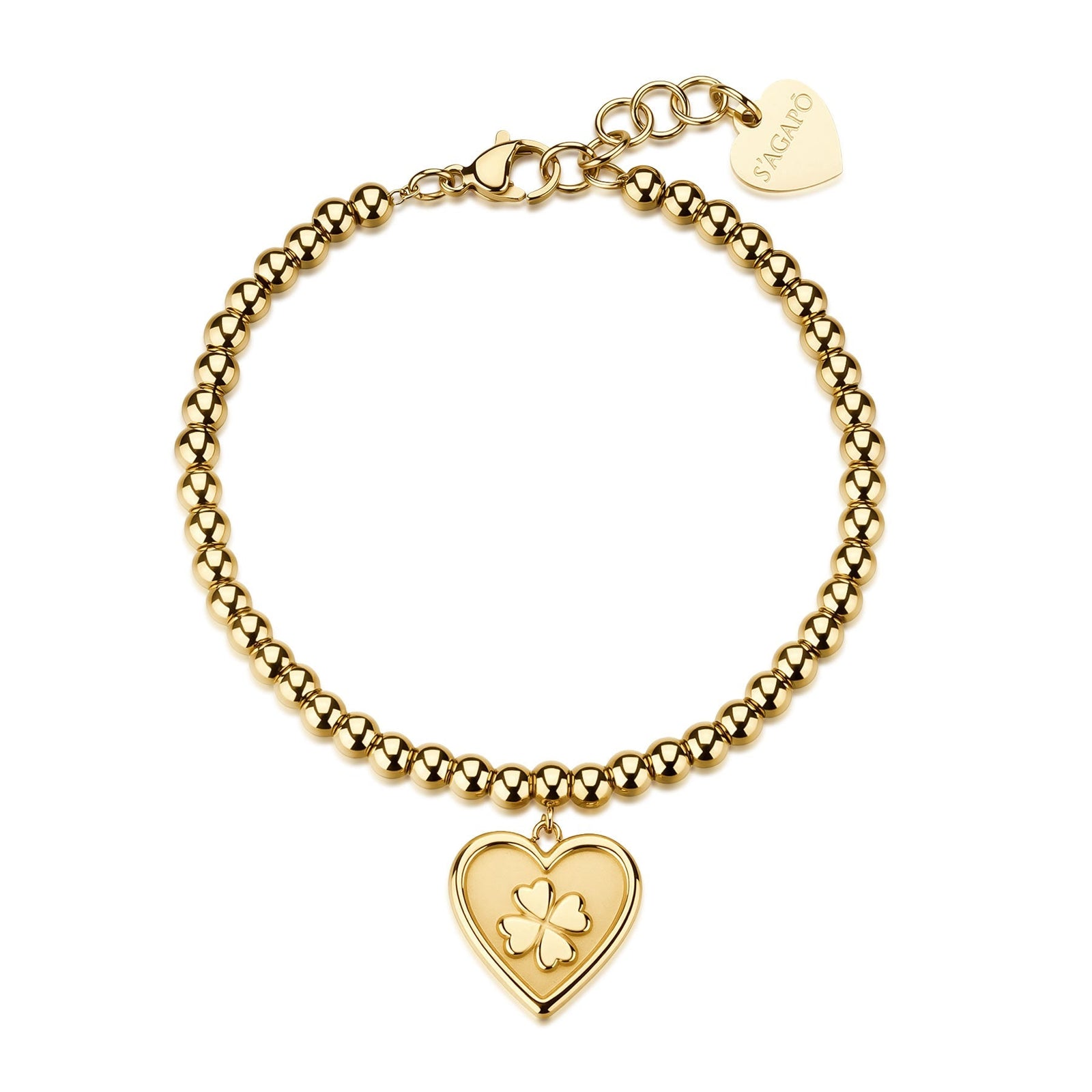 Bracciale con sfere S'Agapõ DUH DUH SUH26 – Cuore e quadrifoglio oro PVD-2b Gioielli