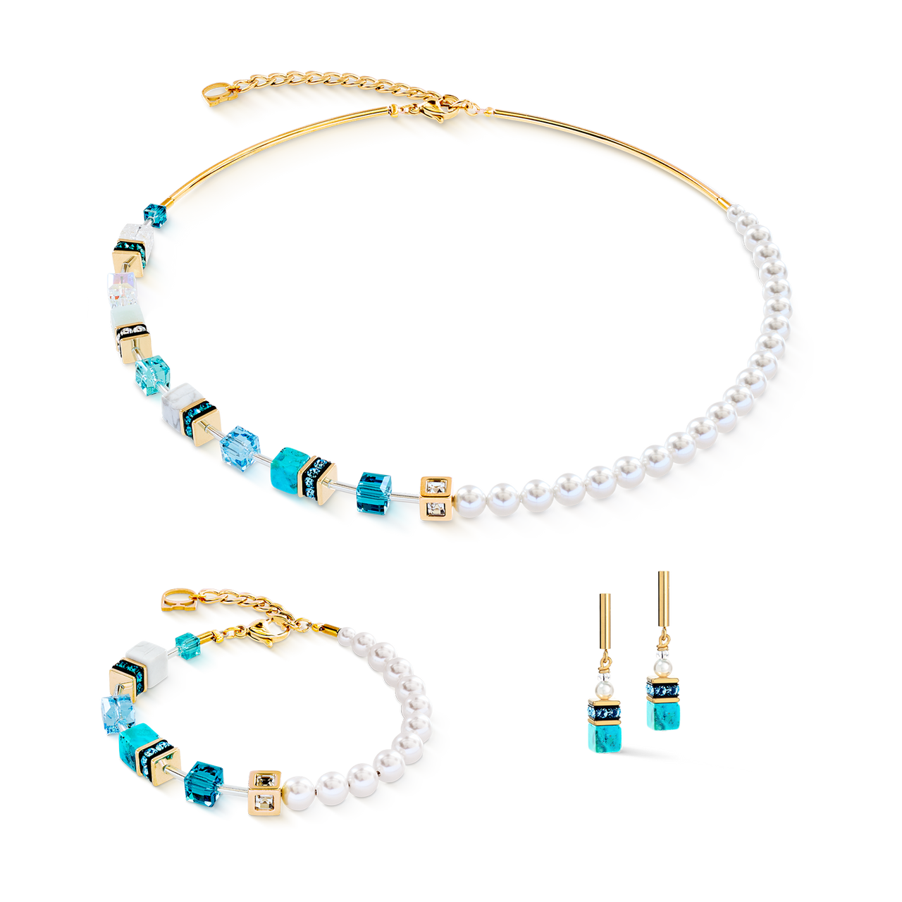 Collana Coeur de Lion GeoCUBE Precious Fusion Pearls turchese 5086100616-2b Gioielli
