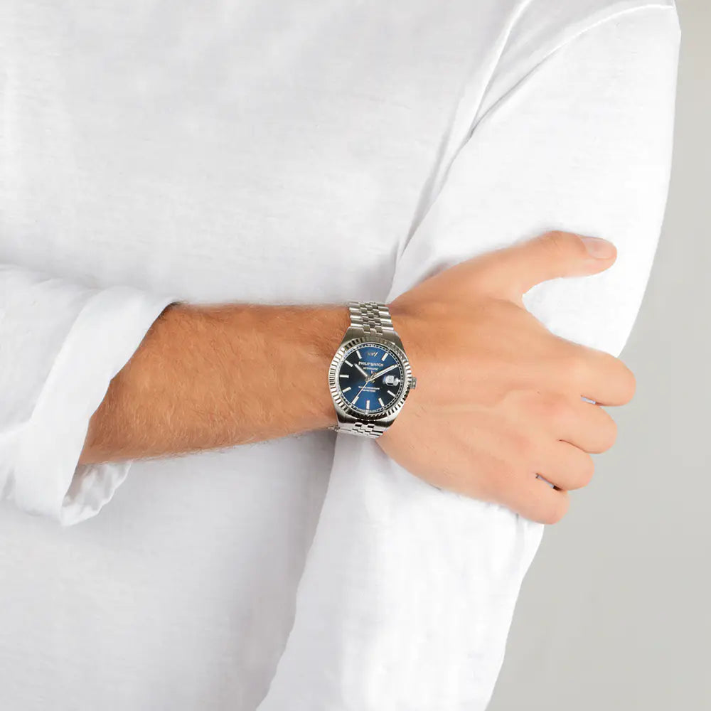 Orologio Philip Watch Caribe R8223597022 automatico uomo quadrante blu-2b Gioielli
