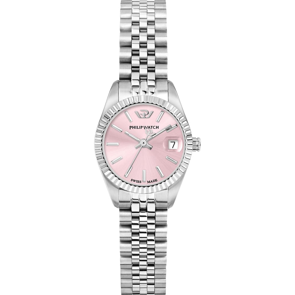 Philip Watch Caribe Urban Mini R8253597685 donna, quadrante rosa, datario e bracciale acciaio, vista frontale