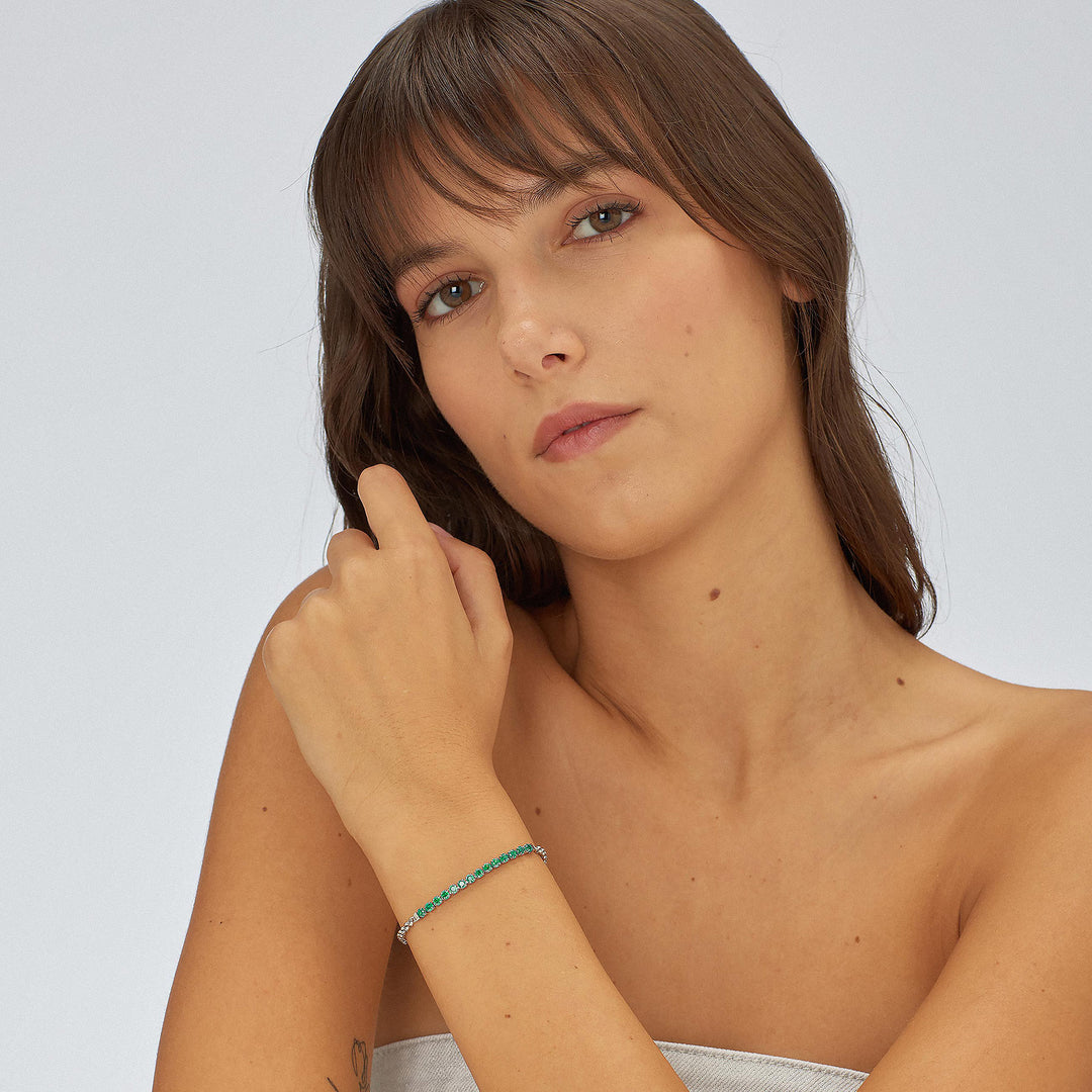Bracciale S'Agapõ Dazzly SDZ86 tennis zirconia verde-2b Gioielli
