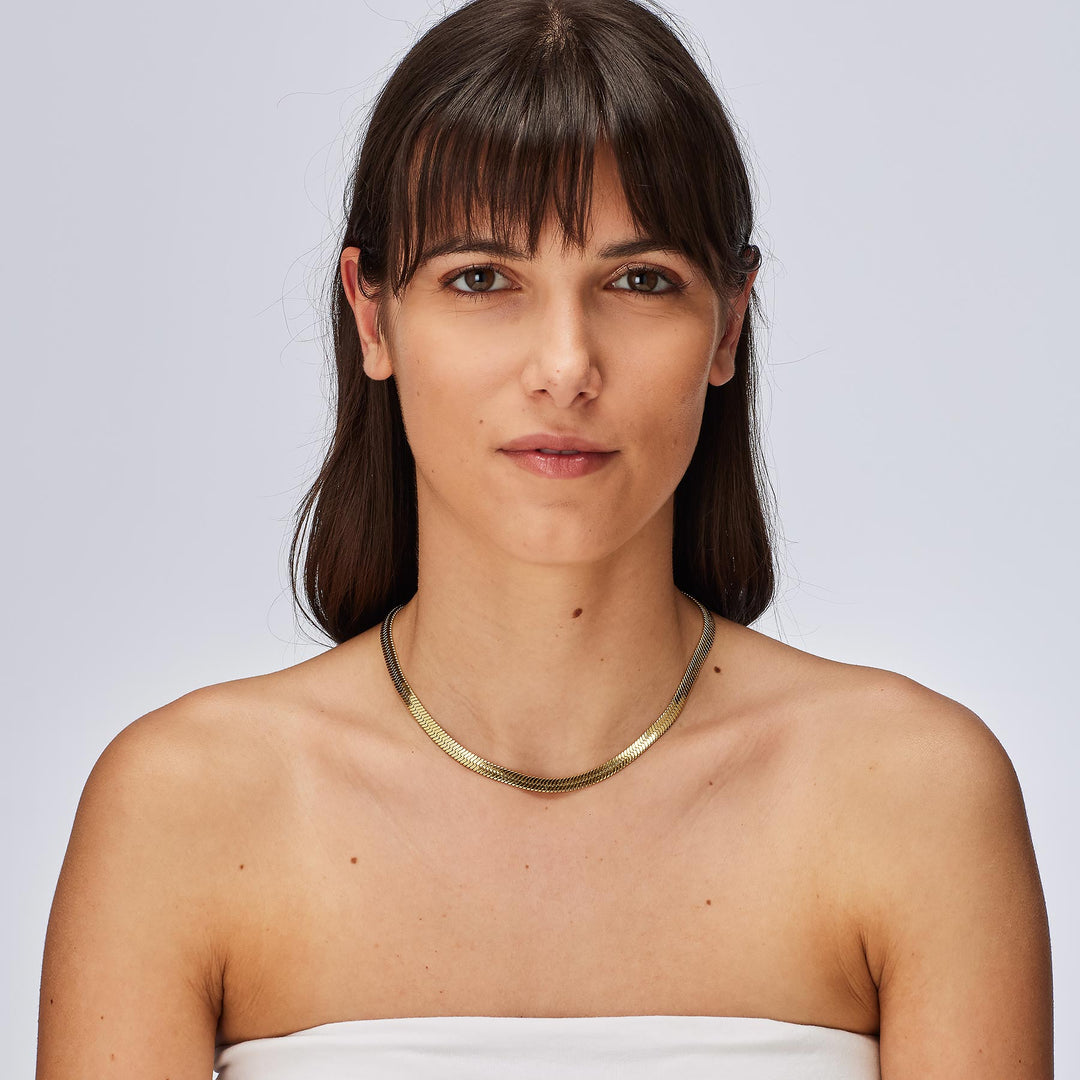 Collana S'Agapõ Chunky SHK85 snake piatta dorata-2b Gioielli