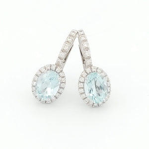 Orecchini oro bianco 18kt Diamanti 0,38 Ct Acquamarina 8x6-2b Gioielli