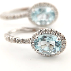 Orecchini oro bianco 18kt Diamanti 0,38 Ct Acquamarina 8x6-2b Gioielli