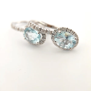 Orecchini oro bianco 18kt Diamanti 0,38 Ct Acquamarina 8x6-2b Gioielli