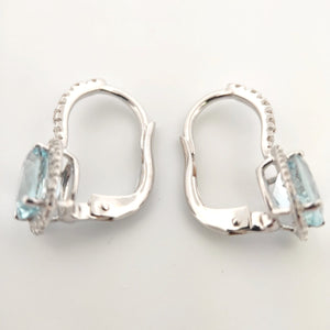 Orecchini oro bianco 18kt Diamanti 0,38 Ct Acquamarina 8x6-2b Gioielli