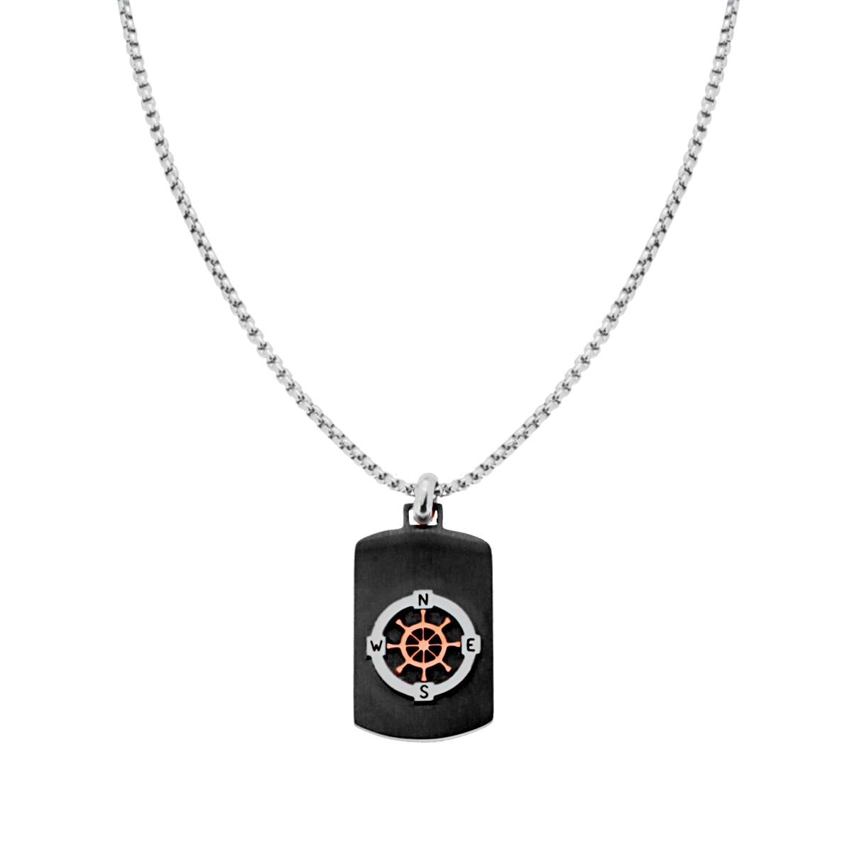 Collana uomo in acciaio con piastrina e timone-2b Gioielli