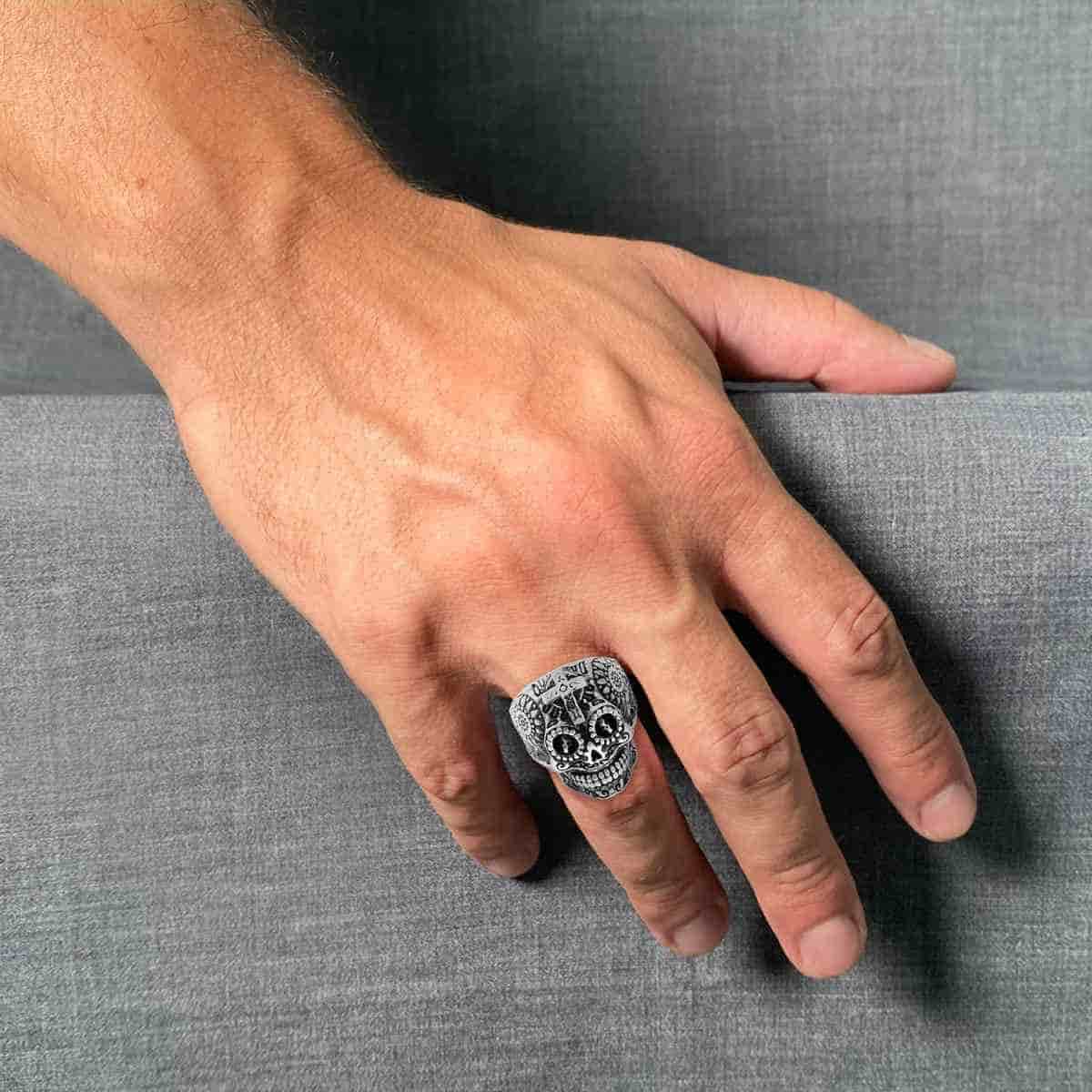 Anello uomo in acciaio teschio messicano-2b Gioielli