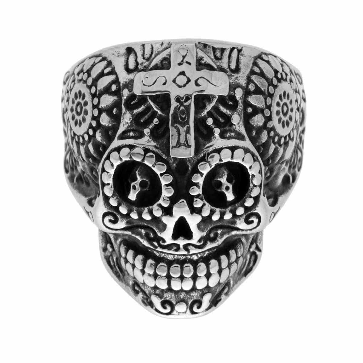 Anello Uomo Con Teschio E Dea Greca - Stile Punk Rock E Amuleto Totem