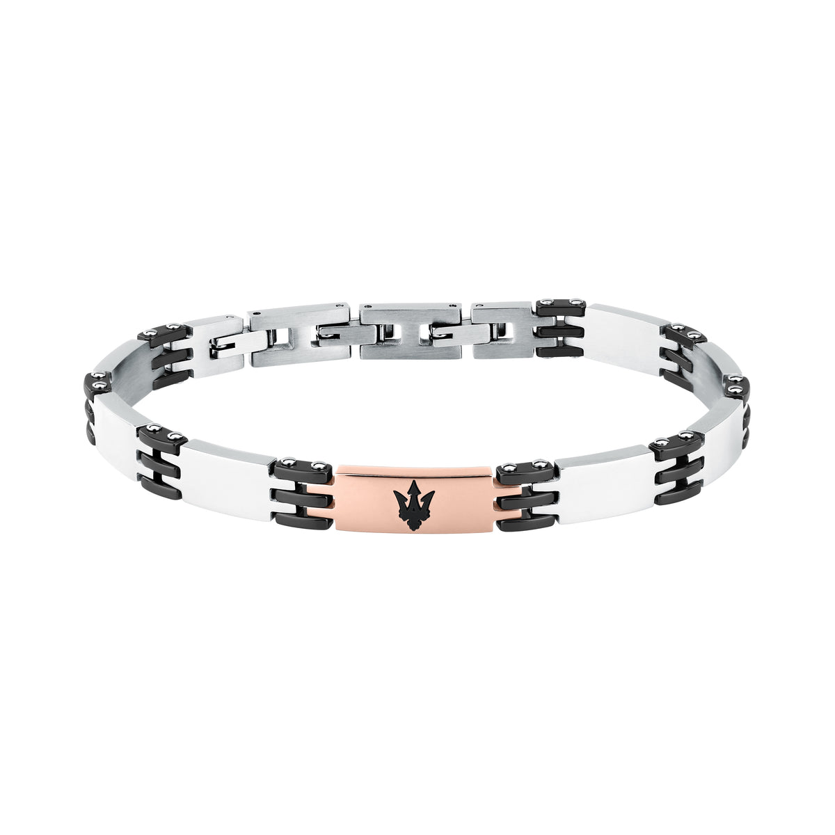 Bracciale Maserati Ceramic JM426ATZ103 uomo in ceramica chiara con dettagli neri e oro rosa-2b Gioielli