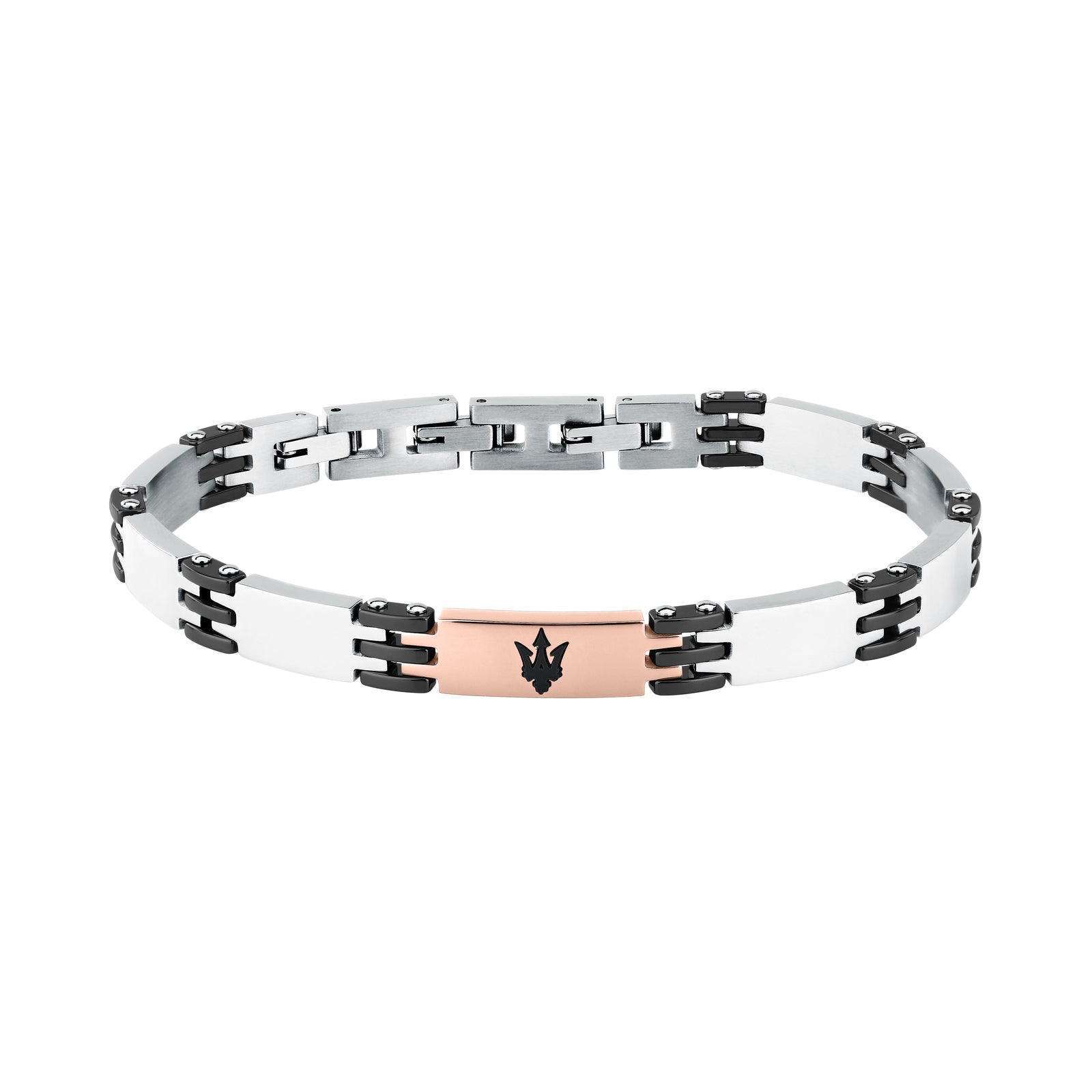 Bracciale Maserati Ceramic JM426ATZ103 uomo in ceramica chiara con dettagli neri e oro rosa-2b Gioielli