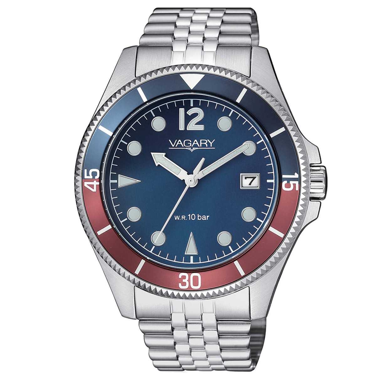 Vagary Aqua39 VD5-015-73 uomo quadrante blu e ghiera bicolore-2b Gioielli