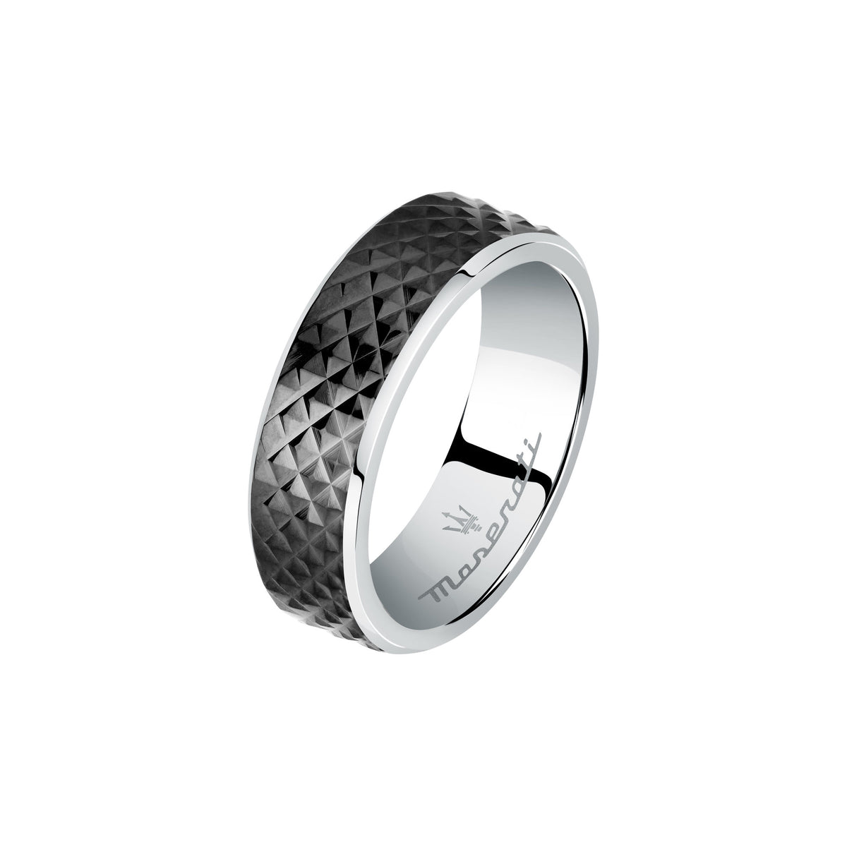 Anello Maserati Iconic JM422AVD11023 uomo in acciaio e nero misura 23-2b Gioielli