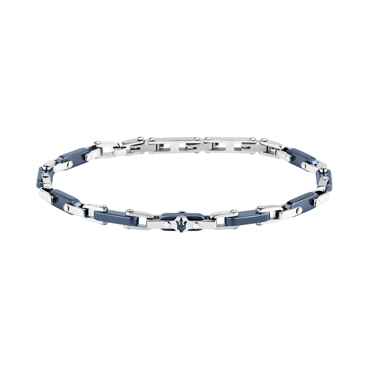 Bracciale Maserati Ceramic JM226ATZ76, vista frontale della catena con maglie blu