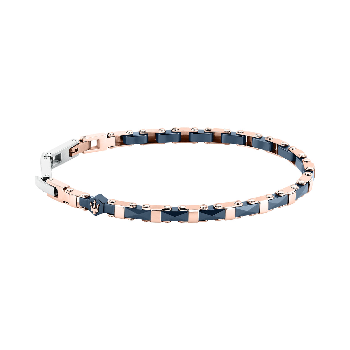 Bracciale Maserati Ceramic JM226ATZ85, vista completa acciaio rosato e ceramica blu