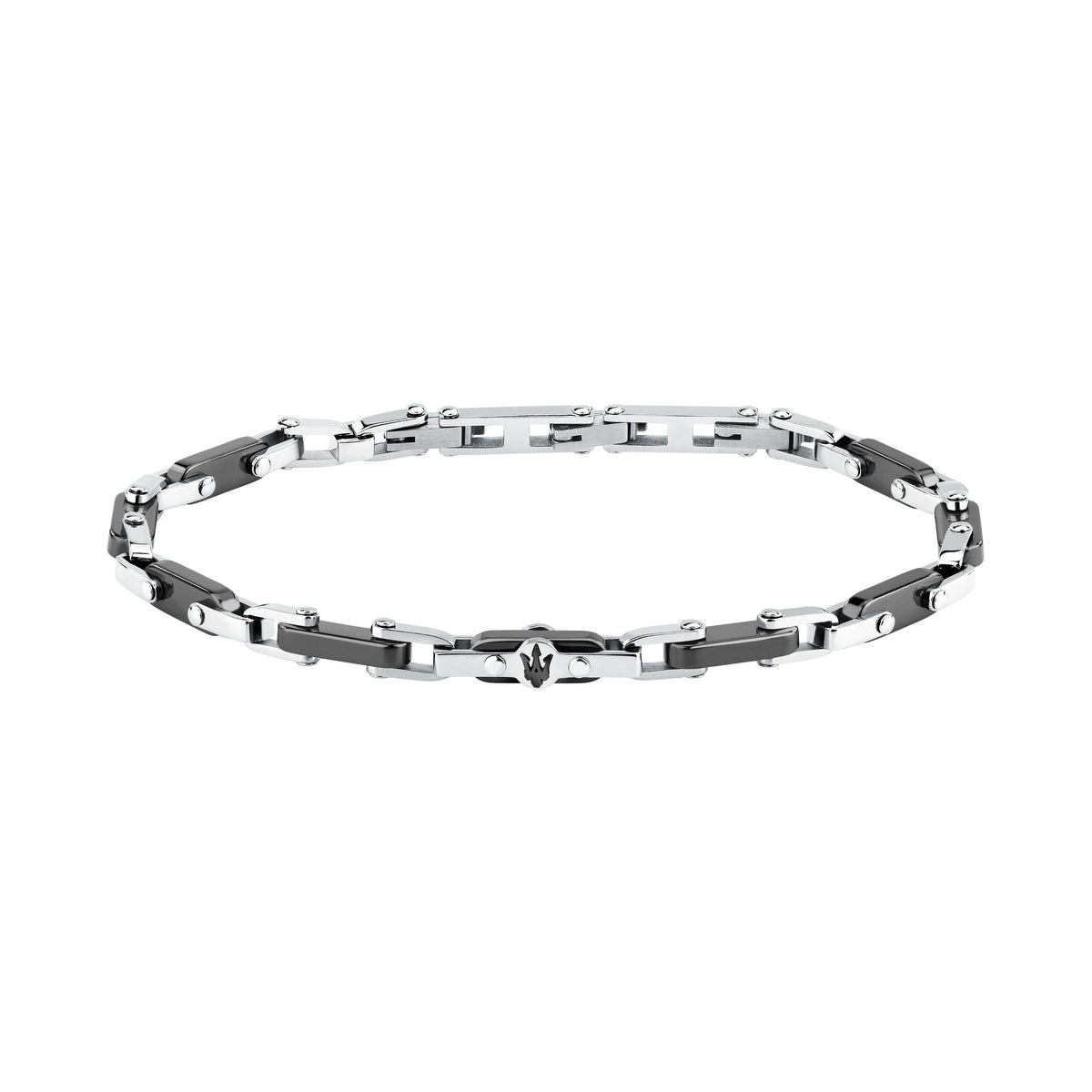 Bracciale Maserati Ceramic JM226ATZ75, vista d'insieme della catena nera e acciaio