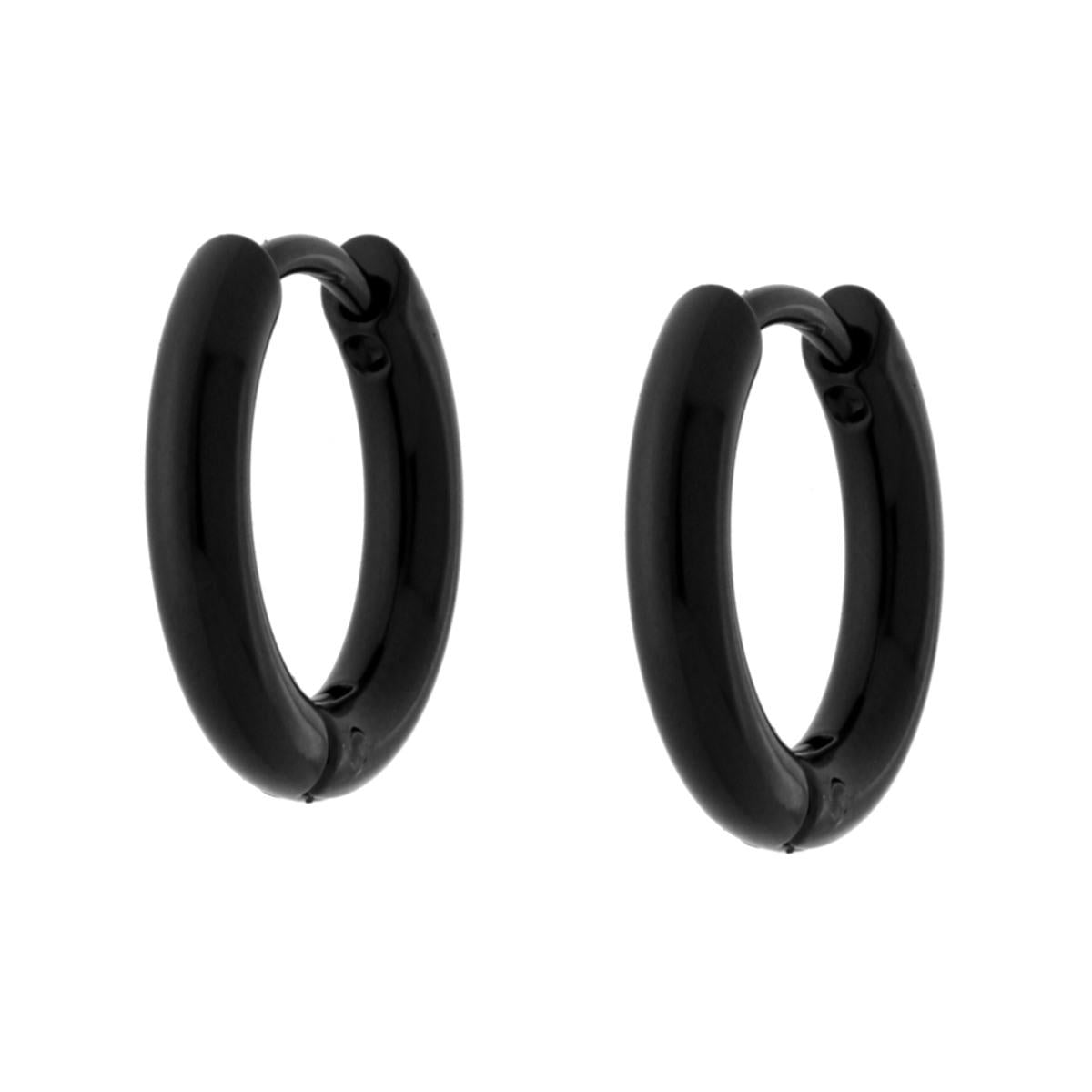 Orecchini in acciaio cerchio 15 mm nero-2b Gioielli