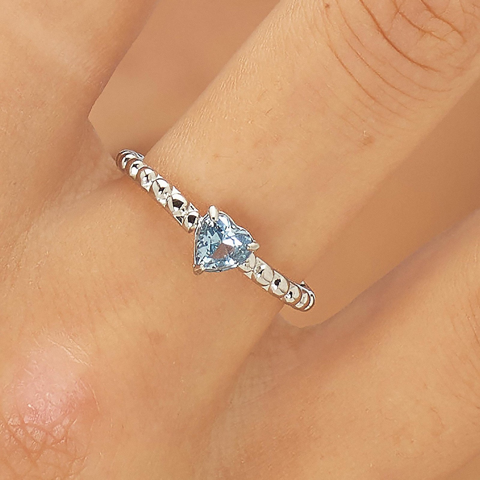 Anello S’Agapõ Dazzly SDZ127 cuore con zirconia acquamarina – misura universale-2b Gioielli