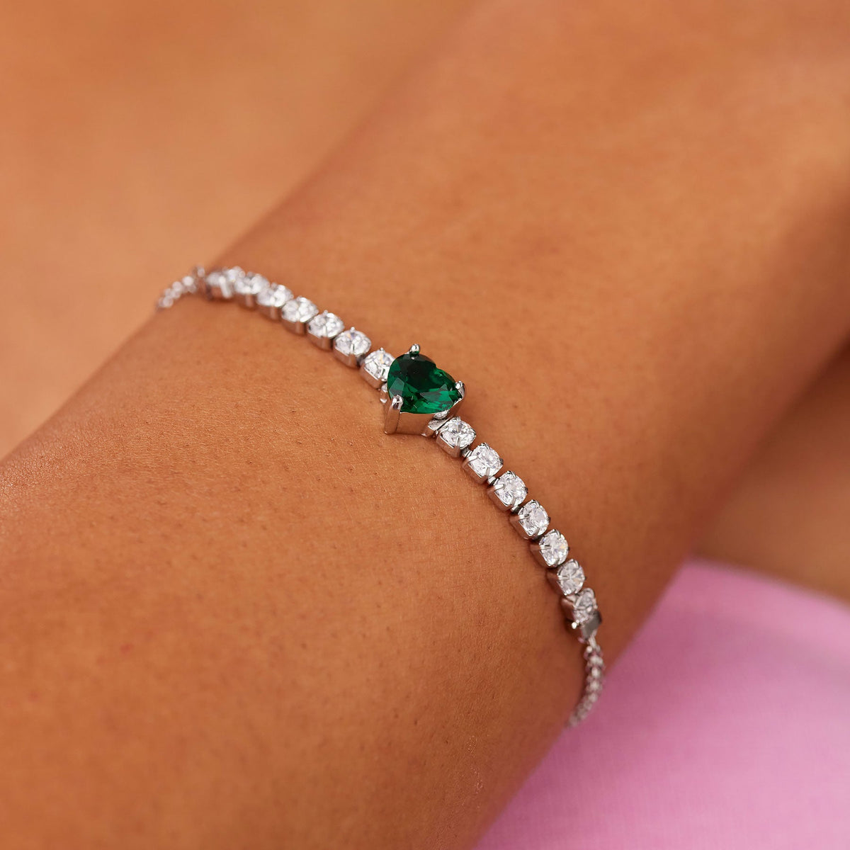 Bracciale S’Agapõ Dazzly SDZ154 cuore verde smeraldo 18,5 cm