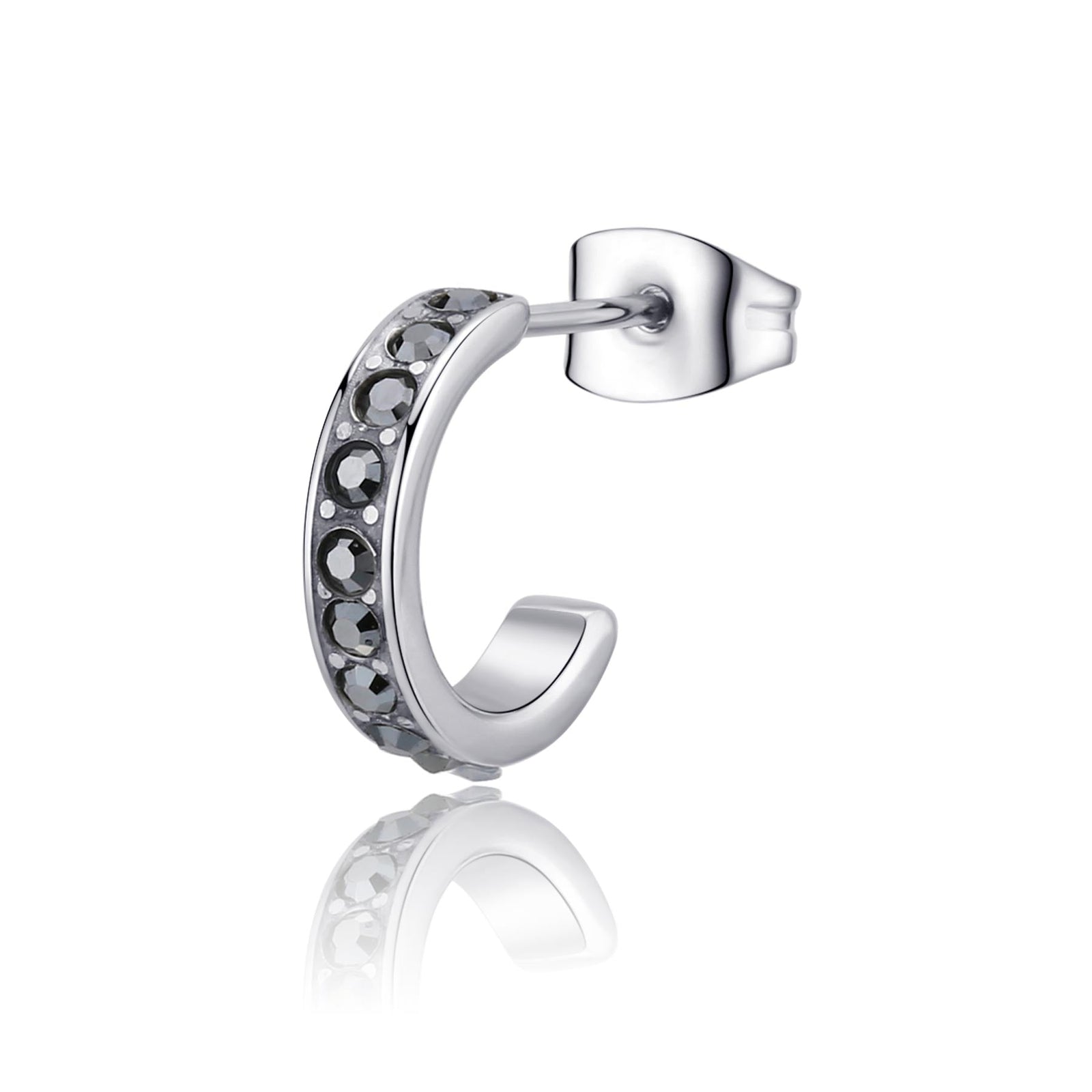 Orecchino singolo S'Agapõ Rogue SNP36 uomo acciaio 316L cristalli ematite-2b Gioielli