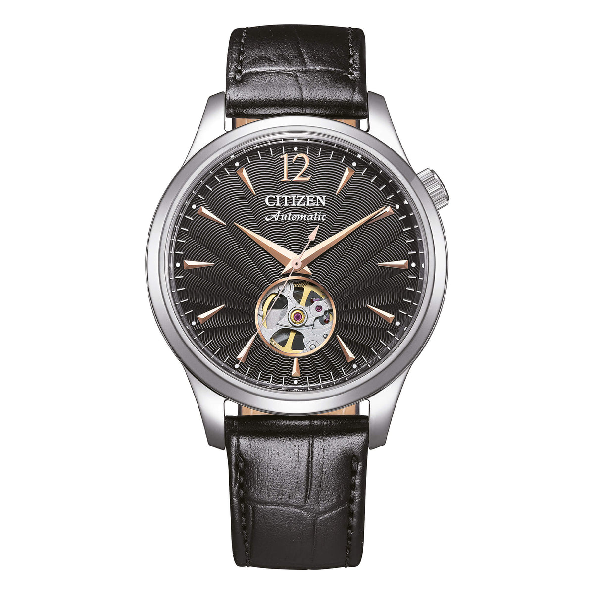 Citizen NH9131-14E Automatico Open Heart nero con cinturino pelle-2b Gioielli