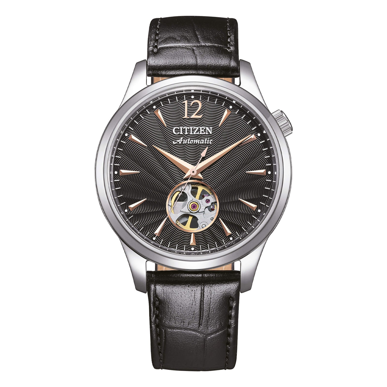 Citizen NH9131-14E Automatico Open Heart nero con cinturino pelle-2b Gioielli