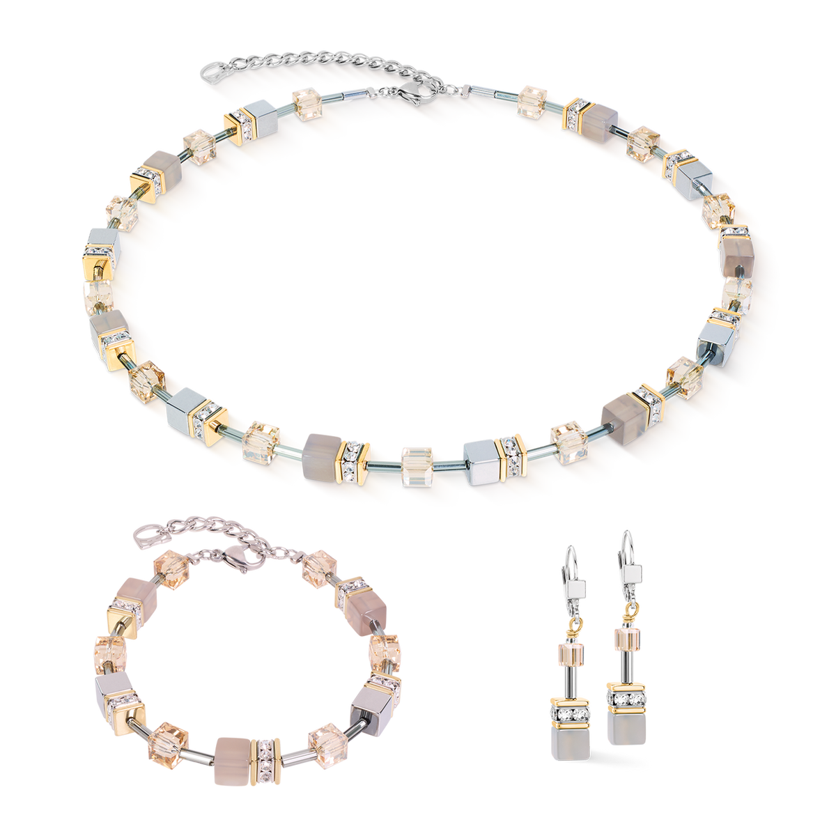 Bracciale Coeur de Lion GeoCUBE Agata ed Ematite grigio-oro 4017301216-2b Gioielli