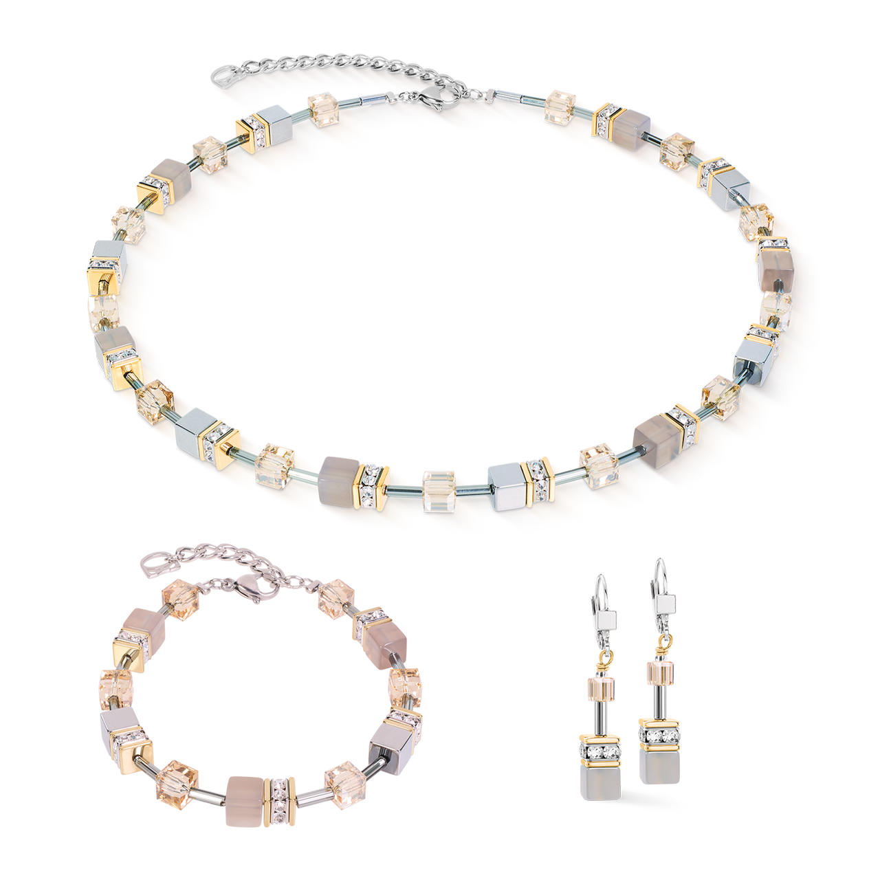 Bracciale Coeur de Lion GeoCUBE Agata ed Ematite grigio-oro 4017301216-2b Gioielli
