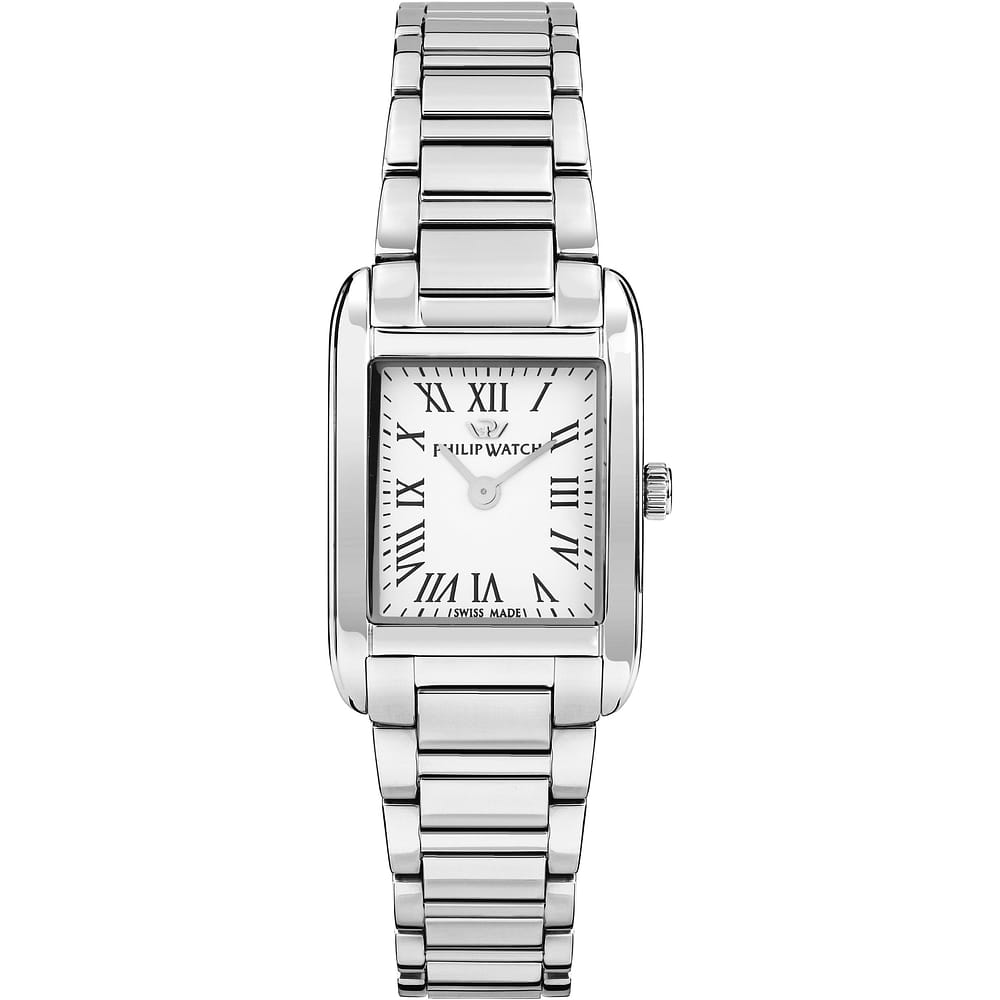 Philip Watch Museum R8253225505 donna, cassa rettangolare con numeri romani e bracciale argento, vista frontale