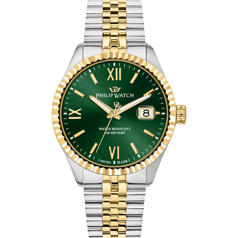 Philip Watch Caribe R8253597111, quadrante verde con indici romani e bracciale acciaio e oro, vista frontale