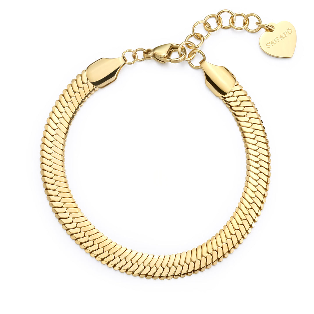 Bracciale S'Agapõ Chunky SHK103 snake piatto dorato-2b Gioielli