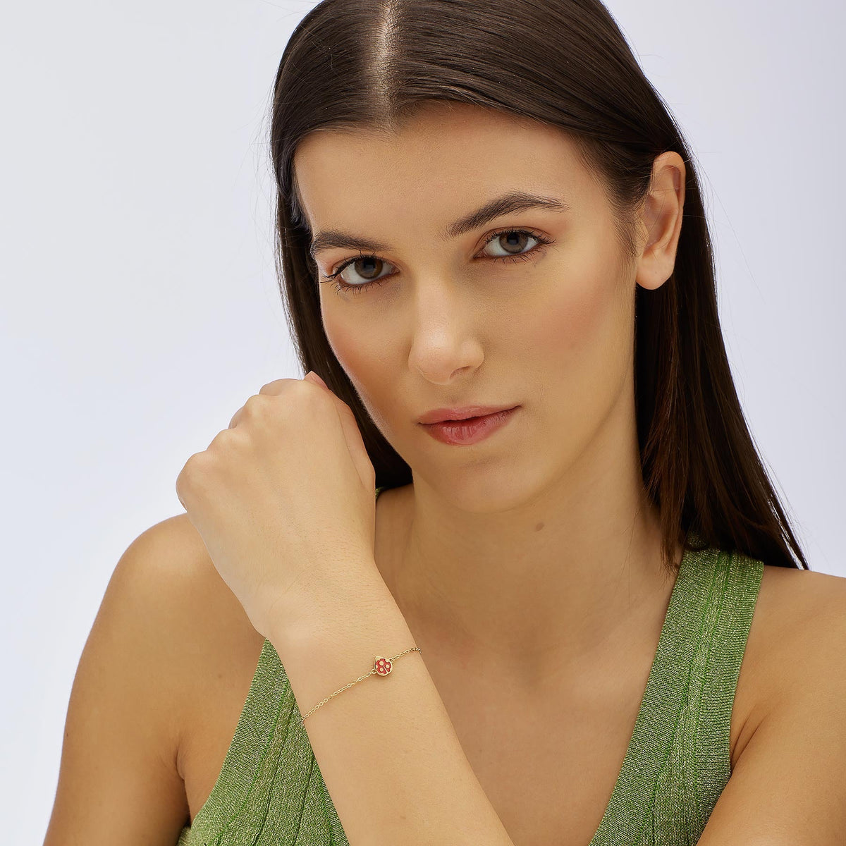 Bracciale S'Agapõ Click SCK267 con coccinella rossa — foto indossata