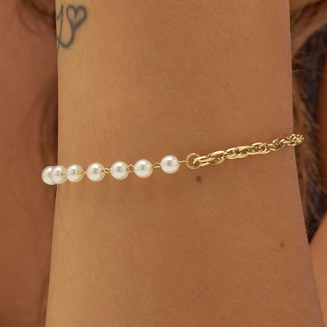 Bracciale S’Agapõ Chunky SHK68 dorato con perle di conchiglia – foto 2