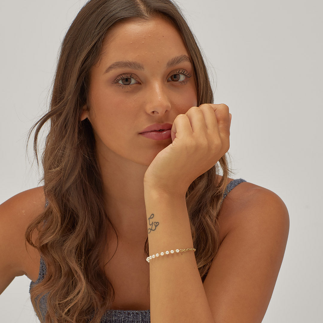 Bracciale S’Agapõ Chunky SHK68 dorato con perle di conchiglia – foto 3