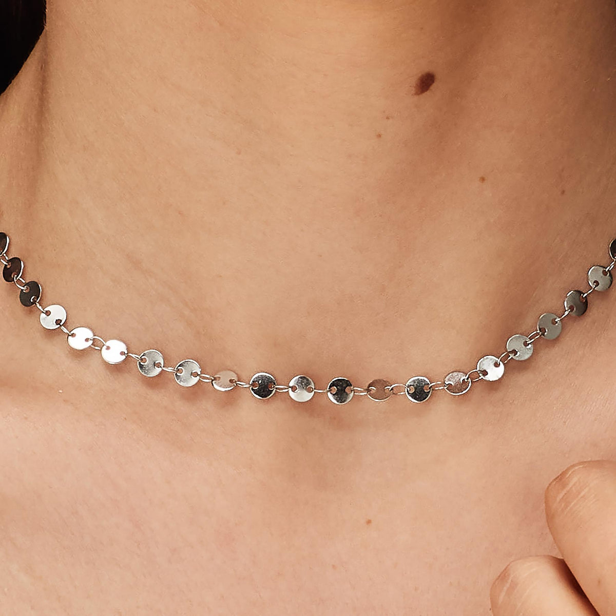 Collana S’Agapõ Chunky SHK80 argentata a dischetti – dettaglio 3