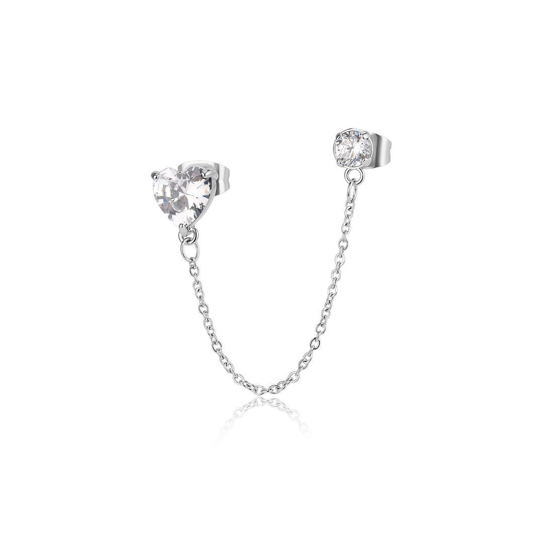 Monorecchino S'Agapõ Dazzly SDZ138 catena e cuore zirconia-2b Gioielli