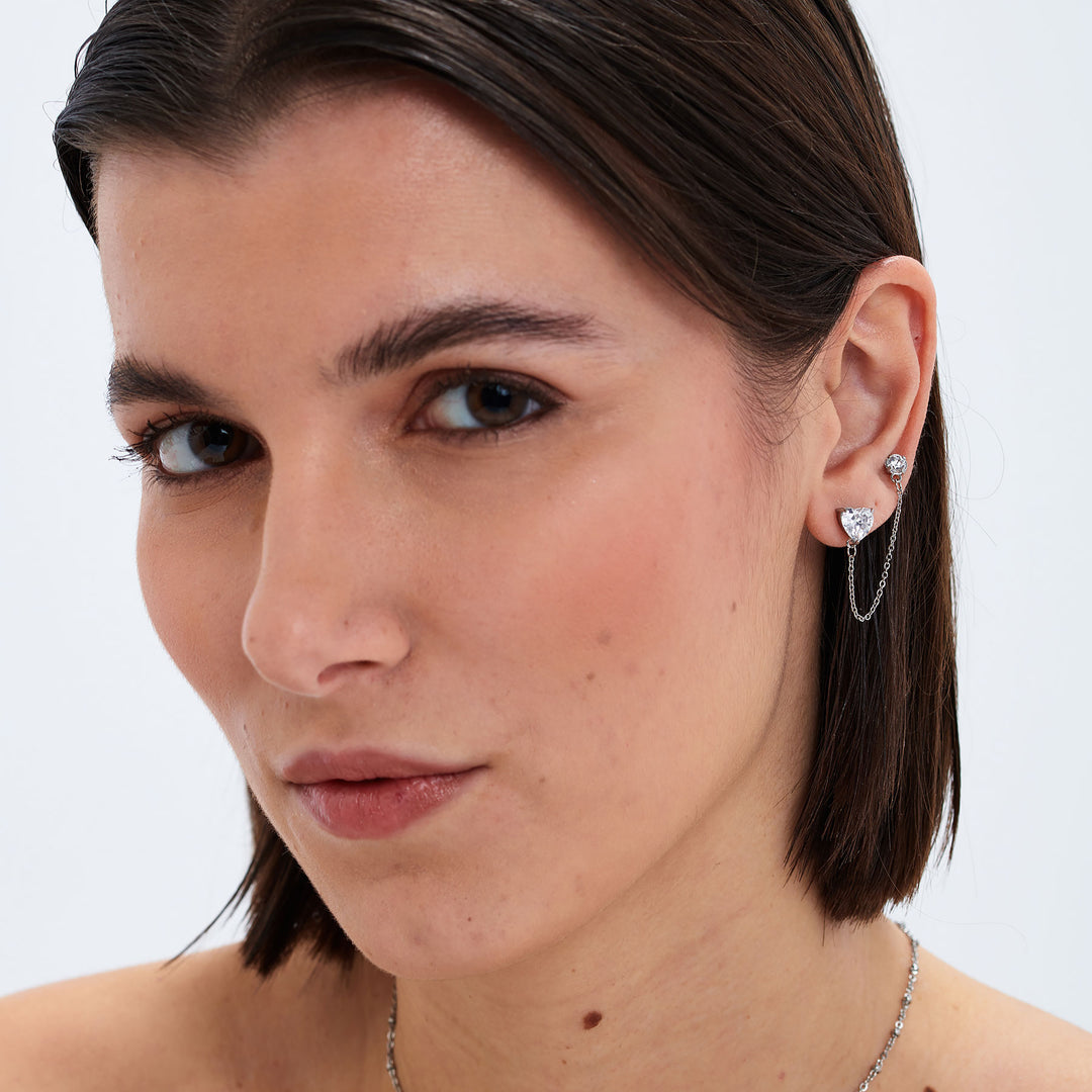 Monorecchino S'Agapõ Dazzly SDZ138 catena e cuore zirconia-2b Gioielli