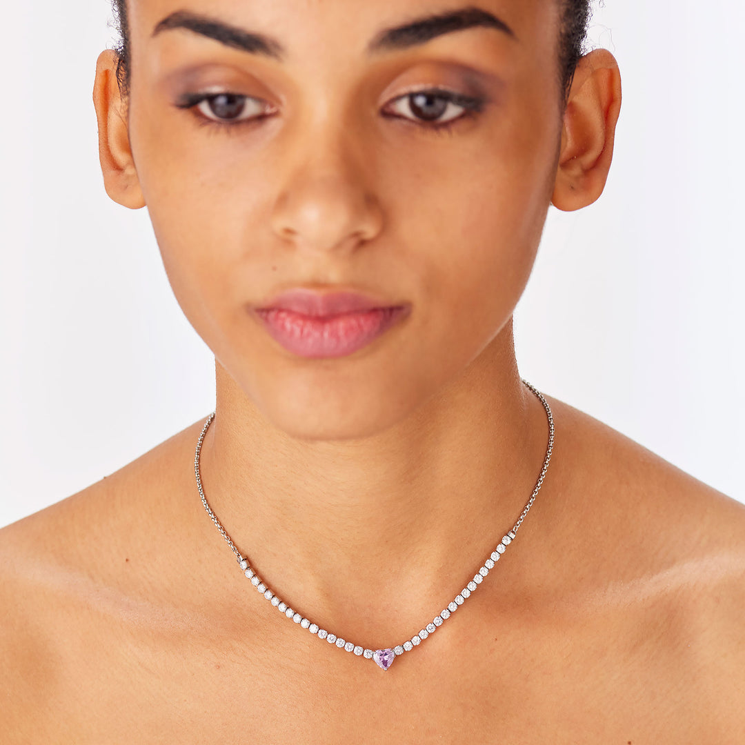 Collana S'Agapõ Dazzly SDZ149 cuore color ametista-2b Gioielli