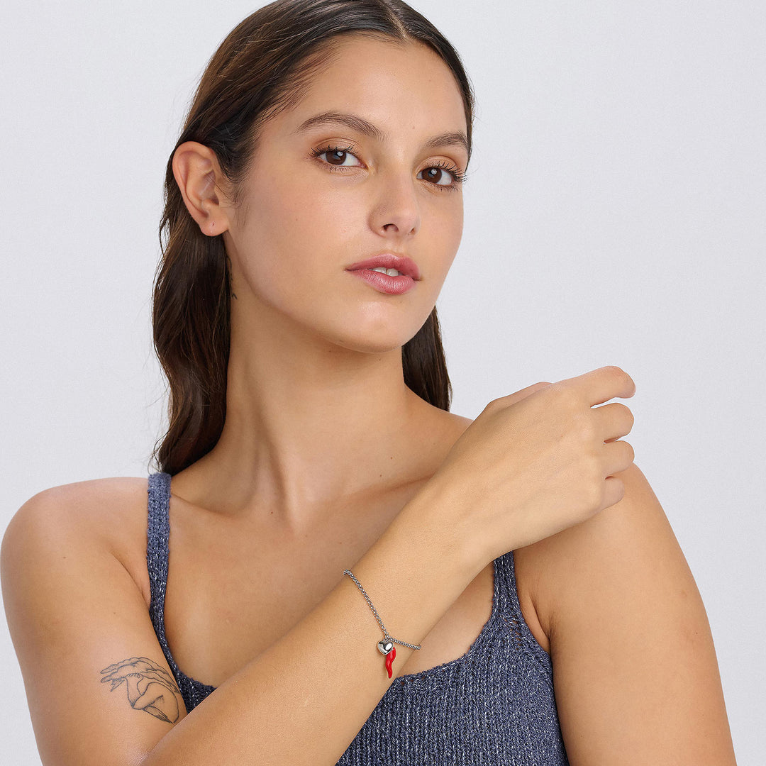 Bracciale S'Agapõ Feelings SFE16 cuore e cornetto rosso-2b Gioielli