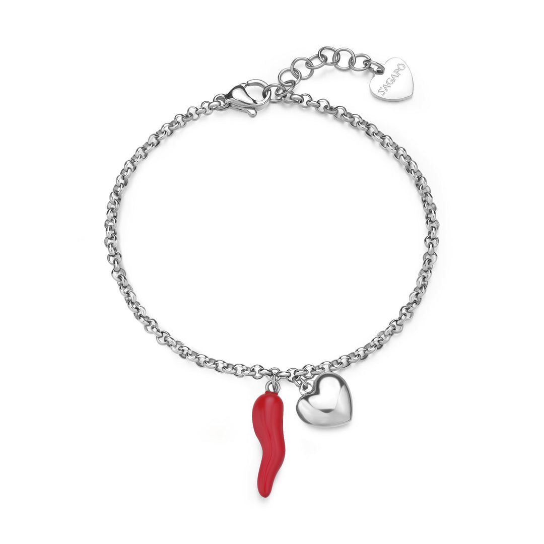 Bracciale S'Agapõ Feelings SFE16 cuore e cornetto rosso-2b Gioielli
