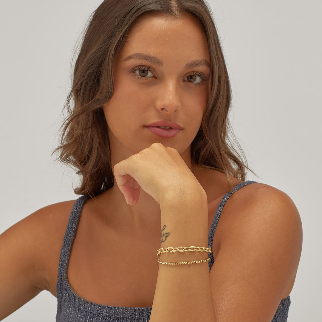 Bracciale S'Agapõ Chunky SHK66 doppio filo dorato-2b Gioielli