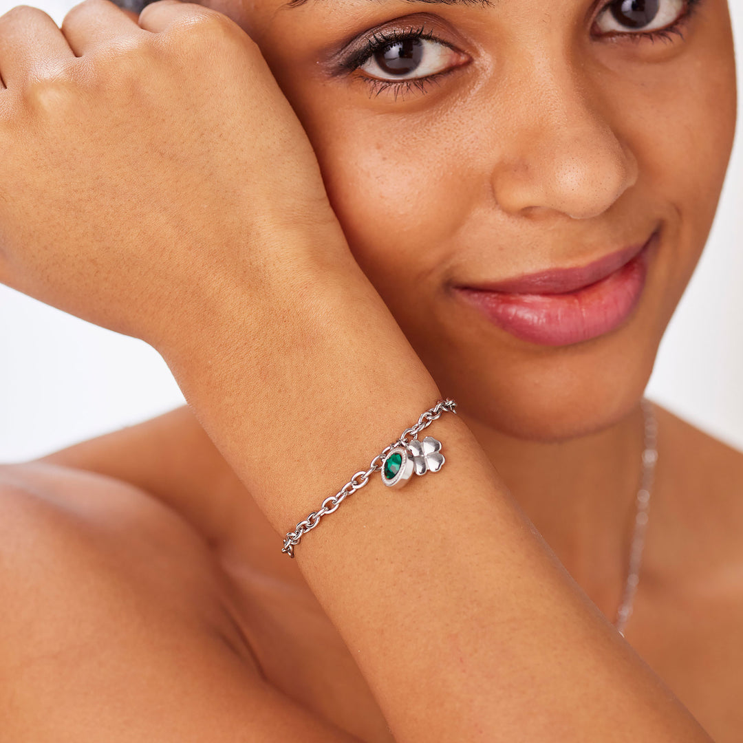 Bracciale S'Agapõ Lucky Light SKT59 quadrifoglio con cristallo verde-2b Gioielli