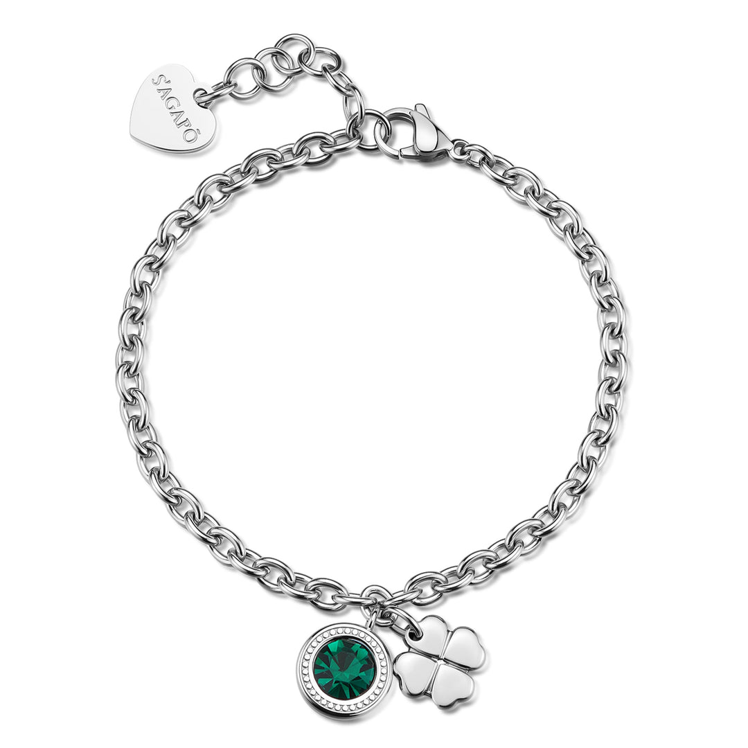 Bracciale S'Agapõ Lucky Light SKT59 quadrifoglio con cristallo verde-2b Gioielli