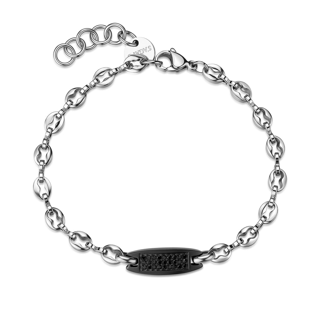 Bracciale S'Agapõ Titan STI27 targa nera con cristalli-2b Gioielli
