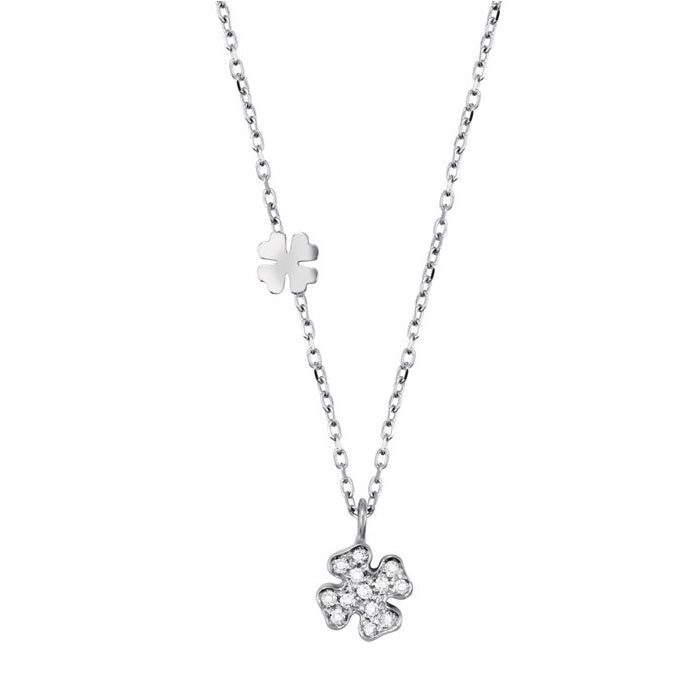 Collana Salvini Be Happy oro bianco 9 Kt quadrifoglio Diamanti 0,10 Ct-2b Gioielli